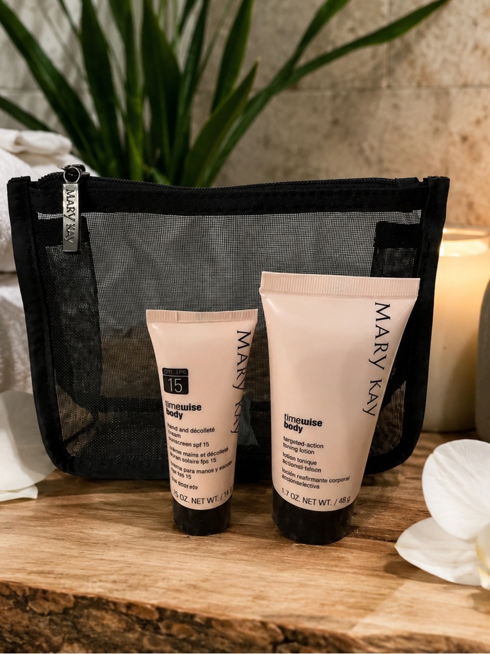 Mary Kay TimeWise Body Toning Lotion & Hand Cream SPF 15‎ Travel Set with Pouch